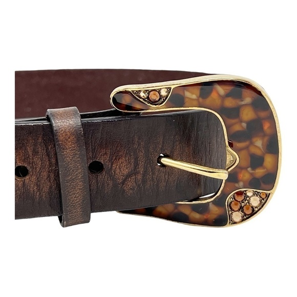 CHICO’S Belt Genuine Leather Brown Tortoiseshell Buckle & Tip, Size Small - Picture 5 of 9